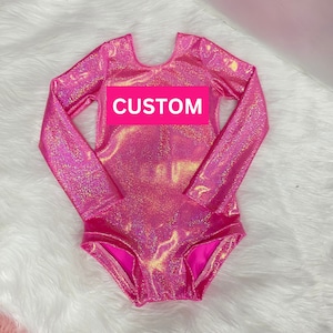 Personalized Hot Pink Metallic Bodysuit: Long Sleeve Ballerina Leotard