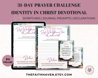 31-Day Prayer Journal: Christian Devotional Workbook & Scripture Cards (Digital Download)