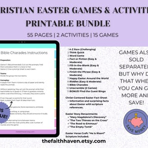 Printable Easter Games Bundle, Christian Easter Games, Easter Party Printables, Easter Activities for Kids, Homeschool