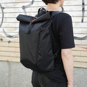 Light & Waterproof X-Pac Backpack – Roll Top Commuter Bag, Handmade in Italy, Techwear Rucksack, Bike-Friendly, Techwear Bag, Black Backpack