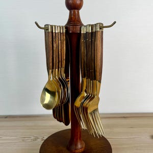 Teak and Brass Cutlery Set - 25 parts - Antique and Design Mid Century Modern
