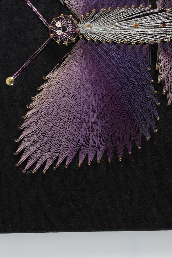 紫色の蝶のストリングアート：ヴィンテージ壁飾り（15.6x10.9インチ
