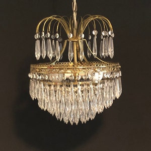 Vintage pendant chandelier with glass crystals - Lamp from 1950&#39;s