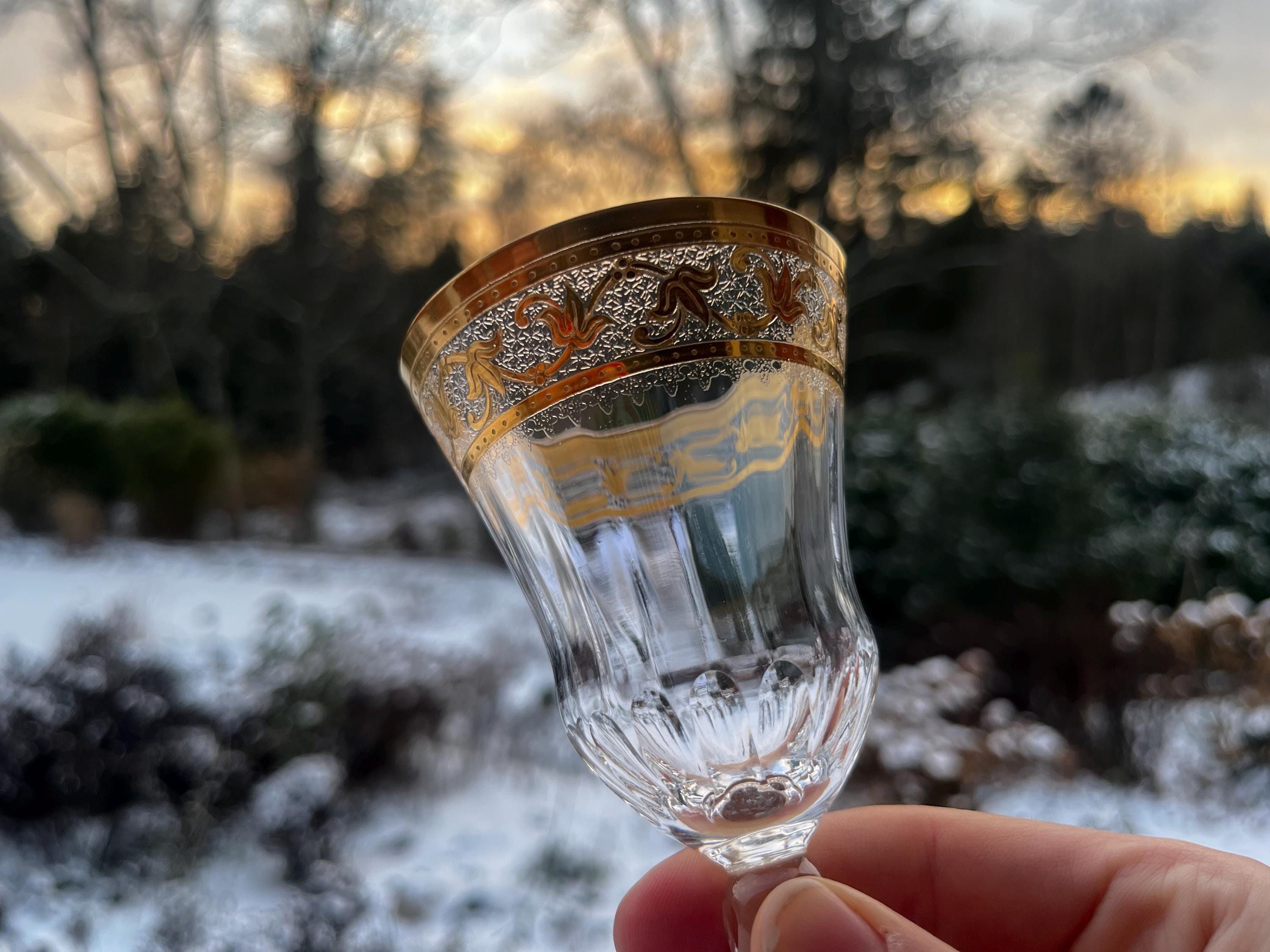 Saint Louis - Pair of Callot Gold Thistle Style Crystal Wine