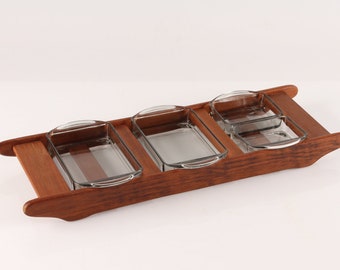 Holmegaard - Cabaret tray / Oblong in Teak and Smoked Glass - Danish Design mid Century Modern