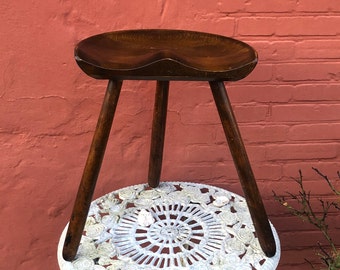 Mid-Century Modern Milk Stool: Stained Beech Wood, Mogens Lassen Style