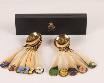 Georg Jensen - Year spoons with flower motiv - Gold Plated Silver - Danish Design Mid Century