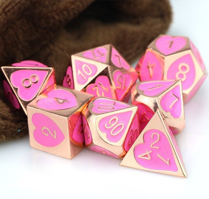 Pink rose dnd dice set /Metal Dice Heartshaped Cube/Dungeons Etsy