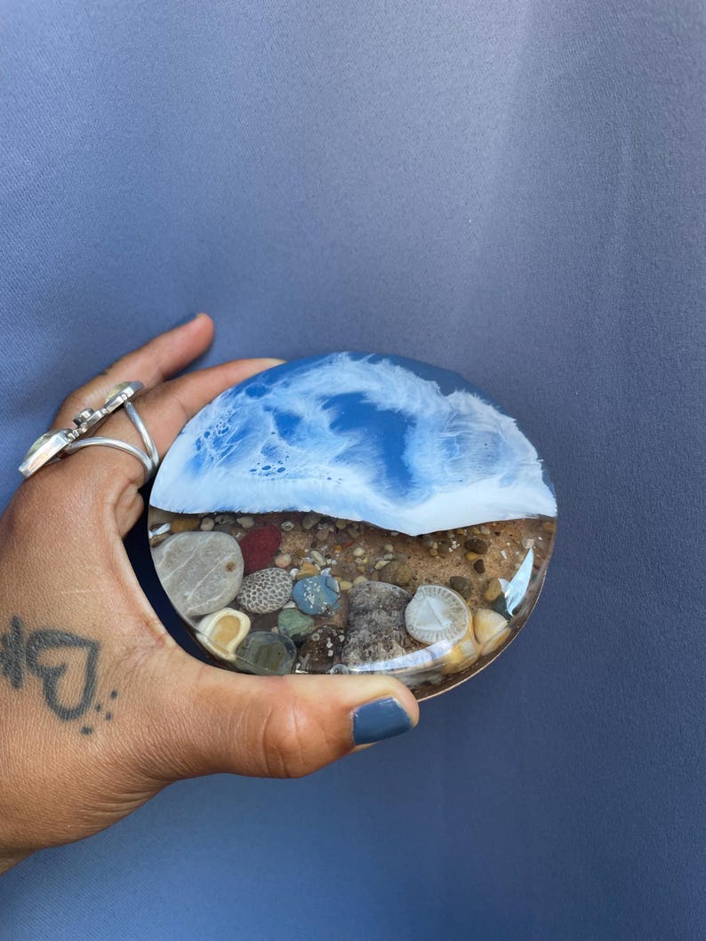 Lake Michigan Coaster Set | Petoskey Stone & Sand, Handmade image 2