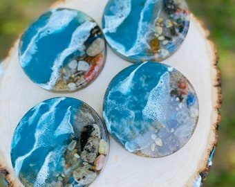 Lake Michigan Coaster Set | Petoskey Stone & Sand, Handmade