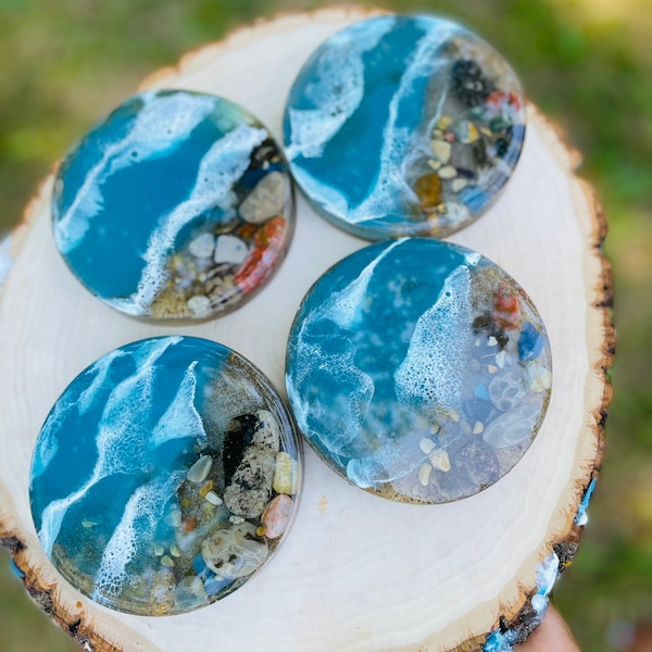 Lake Michigan Art| Great Lakes Shoreline Petoskey StoneCoaster | Looking Into Lake Michigan| Sand and Stone Art| Great Lakes Collection