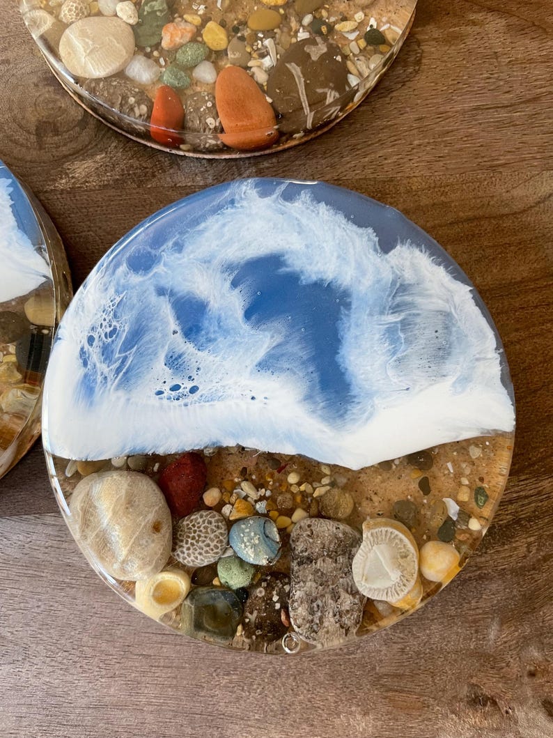 Lake Michigan Coaster Set | Petoskey Stone & Sand, Handmade image 6