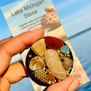 Michigan Stone Magnets| Lake MI Shoreline Petoskey Stone Magnet | Lake Michigan Art | Great LakesGift | Great Lakes Collection