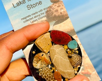 Lake Michigan Stone Magnet | Handmade Petoskey Stone Art