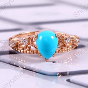 Natural Arizona Sleeping Beauty Turquoise 14K Yellow Gold Vermeil Ring, Gift For Her, Anniversary Gift, Turquoise Ring, December BirthStone