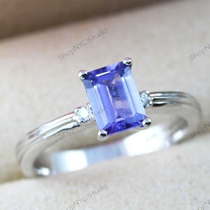 Tanzanite Engagement Gold Ring Tanzanite Ring December Birthstones Ring Promise Ring, Antique Emerald Cut Ring Tanzanite Emerald Cut Ring