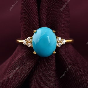 Arizona Sleeping Beauty Turquoise Ring / Turquoise Gold Ring / Big & Bold Turquoise Ring / Turquoise Women Ring / Turquoise Engagement Ring