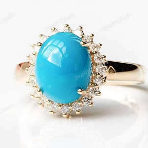Arizona Sleeping Beauty Turquoise Ring / Turquoise Gold Ring / Gift for Her / Turquoise Ring for women / Turquoise halo ring / Turquoise