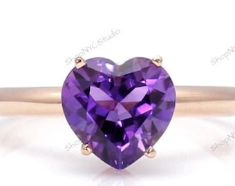 Heart Ring, Amethyst Heart Ring, Amethyst sterling silver ring, Romantic Ring, Gift for her, Anniversary Ring, February Birthstone
