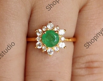 Emerald Ring, Emerald Gold Ring, May Birthstone, Emerald Engagement Ring, Cocktail Ring, Green gemstone Ring