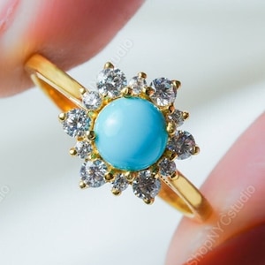 Natural Arizona Sleeping Beauty Turquoise 14K Yellow Gold Vermeil Ring, Gift For Her, Anniversary Gift, Turquoise Ring, December Birthstone