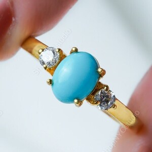 Natural Arizona Sleeping Beauty Turquoise 14K Yellow Gold Vermeil Ring, Gift For Her, Anniversary Gift, Turquoise Ring, December Birthstone