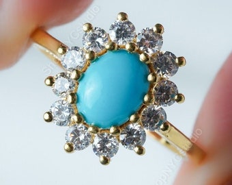 Turquoise ring Doornroosje, turkoois verlovingsring, statementring, geboortesteen december, ring blauw turkoois, trouwring