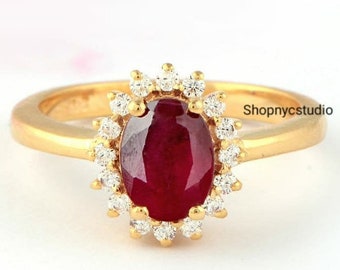 Anillo de rubí, anillo de compromiso con rubí, anillo de plata esterlina con rubí, anillo de piedra preciosa roja, anillo de aniversario