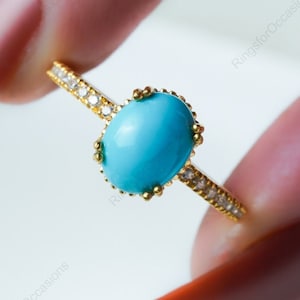 Natural Arizona Sleeping Beauty Turquoise 14K Yellow Gold Vermeil Ring, Gift For Her, Anniversary Gift, Turquoise Ring, December Birthstone
