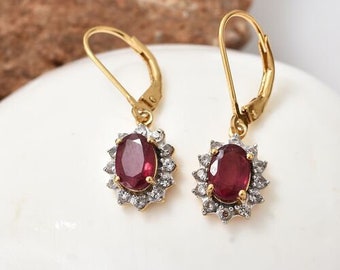 Natural Ruby Yellow Gold Vermeil Silver Earring, Solitaire Earrings, Lever Back Earring, Gift for her, Anniversary Gift, Ruby Studs,