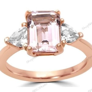 Morganite Ring / Morganite Gold Engagement Ring / Emerald Cut Morganite Ring / Promise Ring / Vintage Morganite Ring / Morganite Women Ring