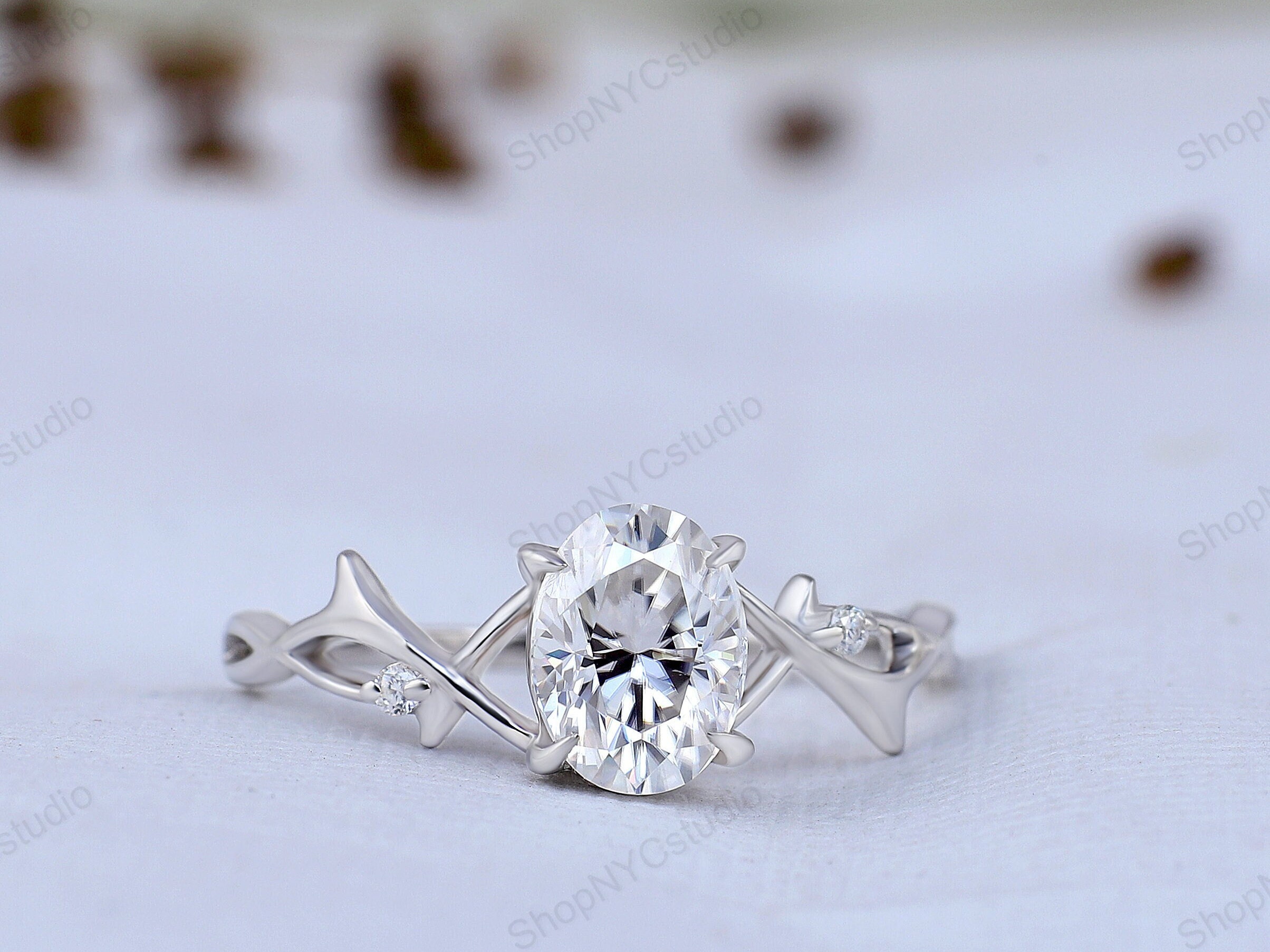 Oval Cut Moissanite Engagement Ring Set Unique 14K Gold Engagement Ring ...