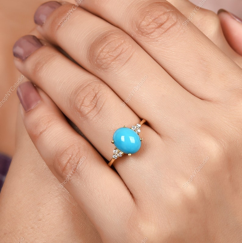 Natural Arizona Sleeping Beauty Turquoise 14K Yellow Gold Ring Gift for