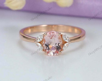 Morganite Ring, Morganite Rose Gold Ring, oval Morganite Ring, Morganite Engagement Ring, Bridal Ring, Morganite Women Ring