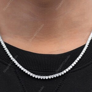 Moissanite Necklace, Moissanite 925 Silver Tennis Necklace for men women, Wedding Chain Necklace, Round Moissanite Tennis Necklace