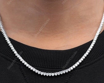 Moissanite Necklace, Moissanite 925 Silver Tennis Necklace for men women, Wedding Chain Necklace, Round Moissanite Tennis Necklace