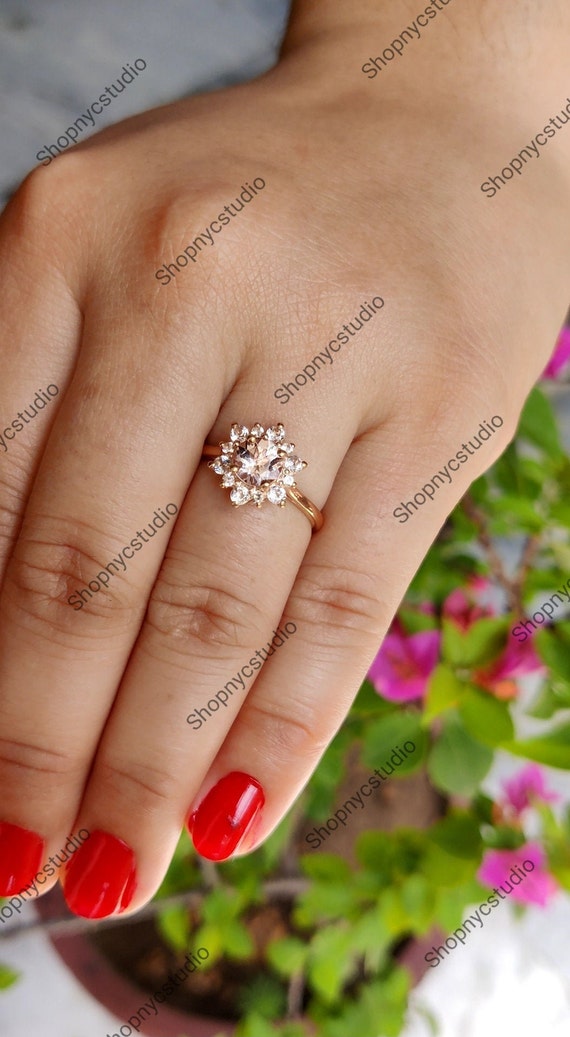 Morganite Ring / Natural Morganite Rose Gold Ring / Morganite Floral Ring / Gift for her / Engagement Ring / Morganite Ring for Women