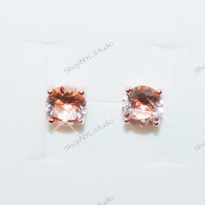 Morganite Earrng, Natural Morganite 14K Rose Gold Vermeil Earring, Morganite Stud earring, Solitaire Earring,