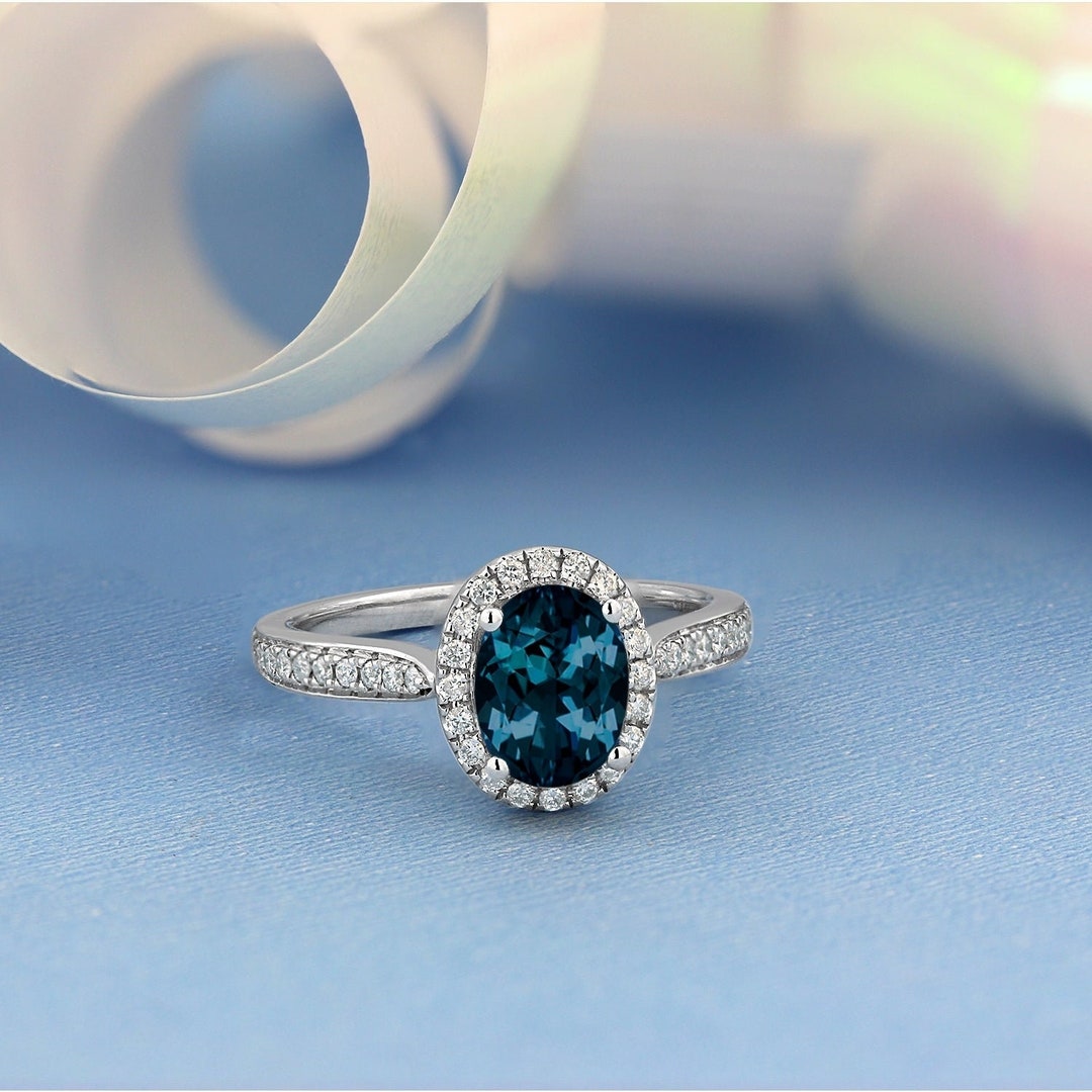 Natural London Blue Topaz Sterling Silver Ring Engagement - Etsy