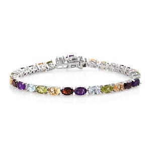 Multi Colour Sterling Silver Bracelet, TGW 14.15 CTS, Tennis Bracelet, Line Bracelet, Women Bracelet, Silver Bracelet