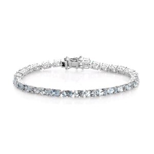 Natural Aquamarine Silver Bracelet, TGW 12.15 CTS, Line Bracelet, Aquamarine Bracelet, Women Bracelet, Girl Gift, Bridal Gift