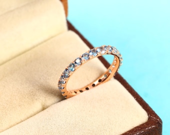 Aquamarine Band, Aquamarine Engagement Band, Eternity Band, Aquamarine sterling silver Ring, March Birthstone, Wedding Band