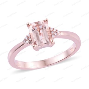 Morganite Rose Gold Ring / Morganite Ring for women / Emerald Cut Morganite Solitaire Rings / Engagement Ring / June Birthstone Ring