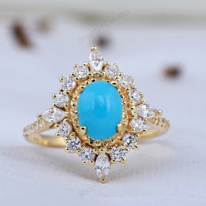 Natural Arizona Sleeping Beauty Turquoise 14K Yellow Gold Vermeil Ring, Gift For Her, Anniversary Gift, Turquoise Ring, December Birthstone