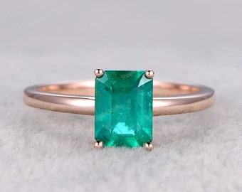 Emerald Ring, Emerald Engagement Ring, Solitaire Ring, Green Emerald Ring, Anniversary Ring, May Birthstone Ring, Gift for her