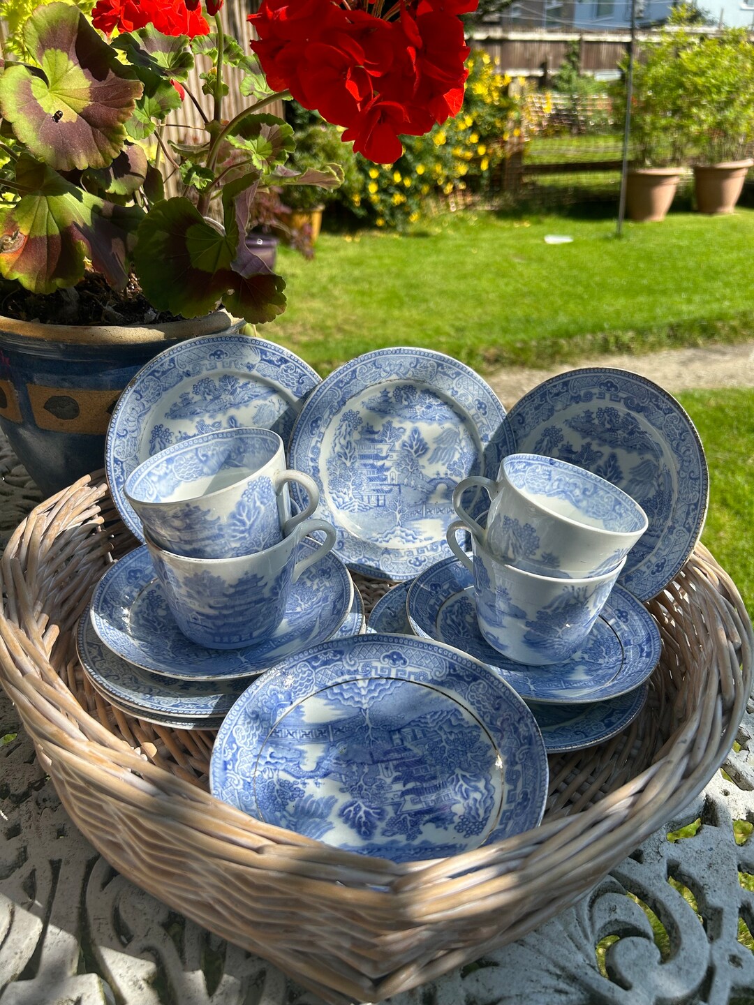 Antique Willow Pattern Crockery Part Teaset Etsy