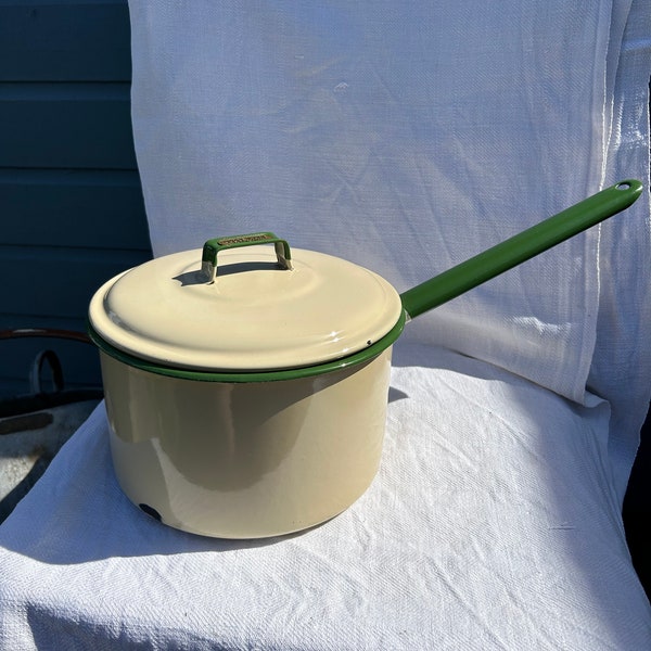 Vintage Judge Ware Enamel Saucepan cream and green