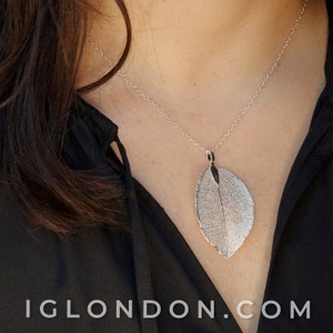 Real leaf necklace for women sterling silver chain, dipped leaves, natural woodland jewellery. Long necklace. Ready to be gifted. ;)