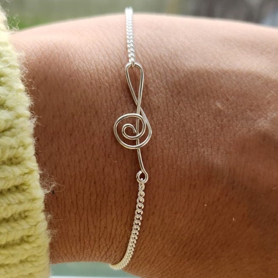 Bracciale Argento Sterling Con Ciondolo Chiave Di Violino E Nota Musicale - Lunghezza 18 Cm