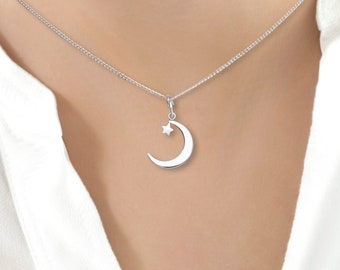 Collier croissant de lune en argent sterling : pendentif breloque étoile